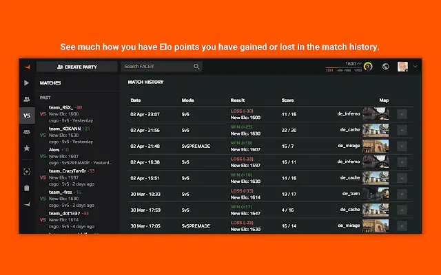 See elo history in FaceIt